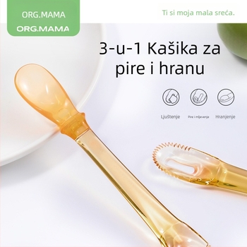 Silikonska dvostruko glavna žlica za bebine voćne pire, nazubljeni vrh, prijenosna, od 6 mjeseci