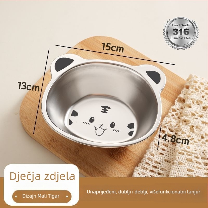 Dječja zdjela od 304 nehrđajućeg čelika – karikatura uzorak, nepravilnog oblika, prikladna za mikrovalnu, elektroplatinirani završni sloj