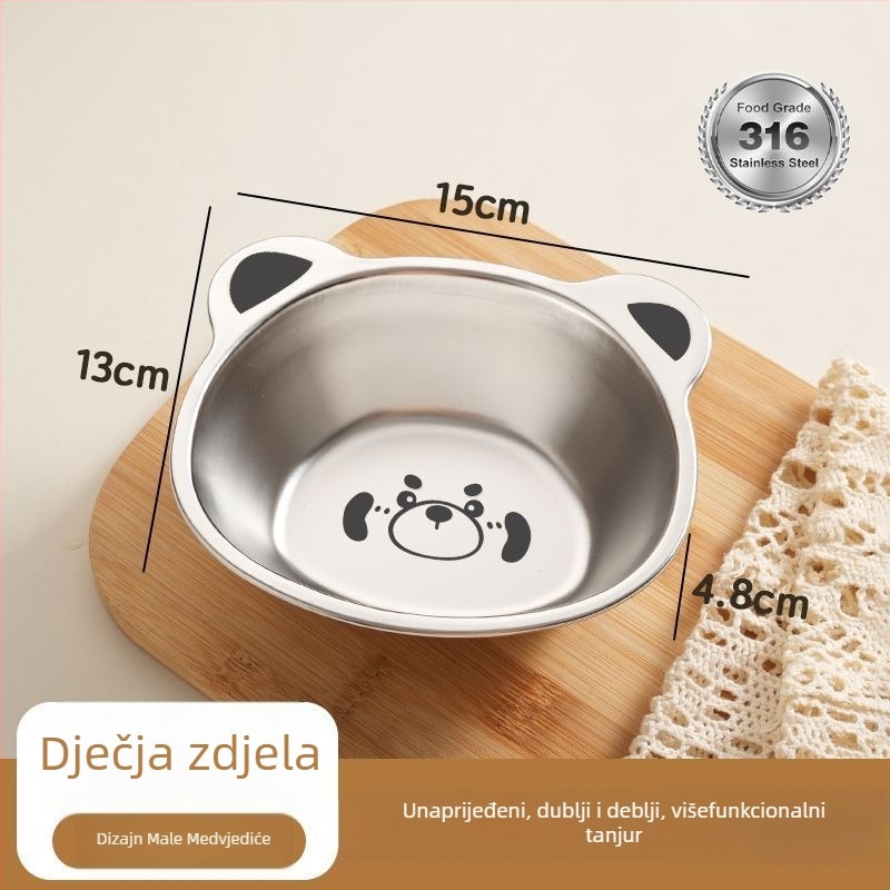 Dječja zdjela od 304 nehrđajućeg čelika – karikatura uzorak, nepravilnog oblika, prikladna za mikrovalnu, elektroplatinirani završni sloj