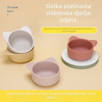 Silikonasta dječja zdjela s karikaturnim dizajnom, silikon za hranu, otporna na padanje i izolirana, za djecu od 6 mjeseci.