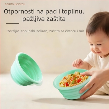 Set za hranjenje beba: silikonska sklopiva zdjela i žlica, Bainto, 1 set, za djecu od 6 mjeseci