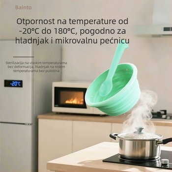 Set za hranjenje beba: silikonska sklopiva zdjela i žlica, Bainto, 1 set, za djecu od 6 mjeseci