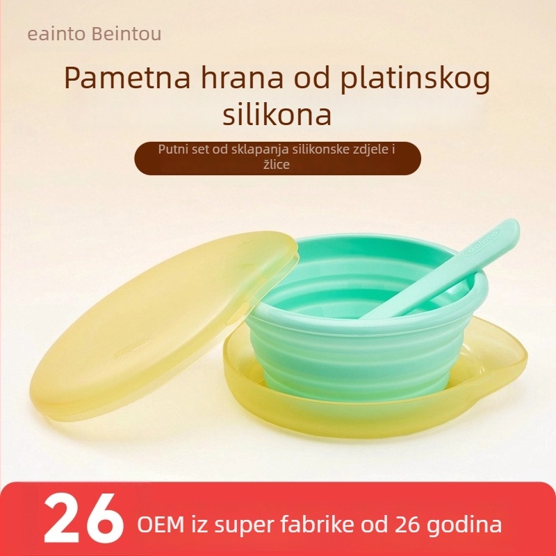 Set za hranjenje beba: silikonska sklopiva zdjela i žlica, Bainto, 1 set, za djecu od 6 mjeseci