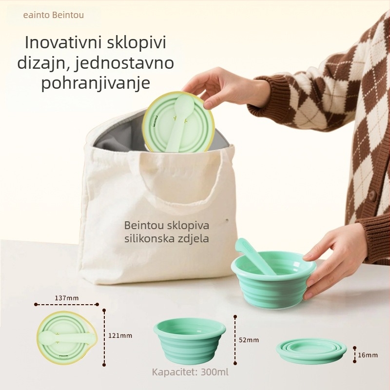 Set za hranjenje beba: silikonska sklopiva zdjela i žlica, Bainto, 1 set, za djecu od 6 mjeseci