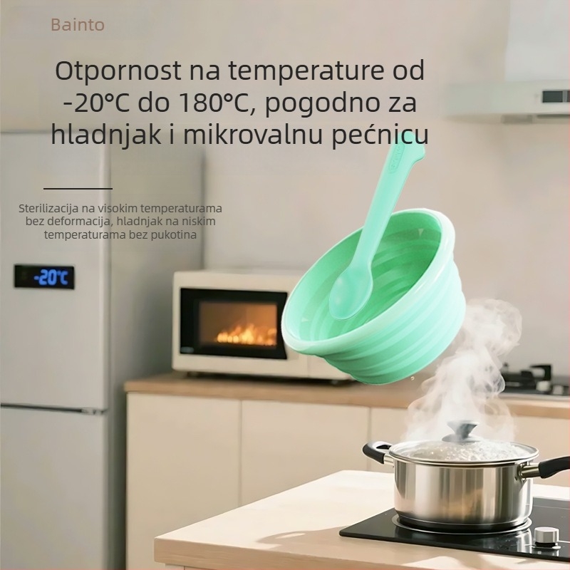 Set za hranjenje beba: silikonska sklopiva zdjela i žlica, Bainto, 1 set, za djecu od 6 mjeseci