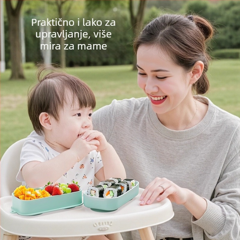 Prijenosni silikon dječji tanjur s odjeljcima i integriranom usisnom podlogom, 2-djelni set, od 12 mjeseci