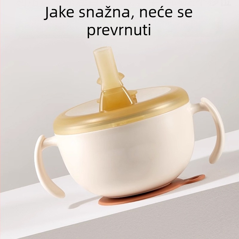 Dječja posuda za hranjenje od 316 nerđajućeg čelika, trening, s podlogom za usisavanje i slamkom, kapacitet 300 ml, za djecu od 6 mjeseci