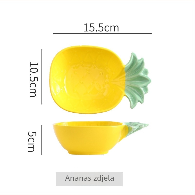 Porcelanski set zdjela i tanjura u obliku ananasa za kućnu upotrebu, kreativne posude s voćem za doručak i desert