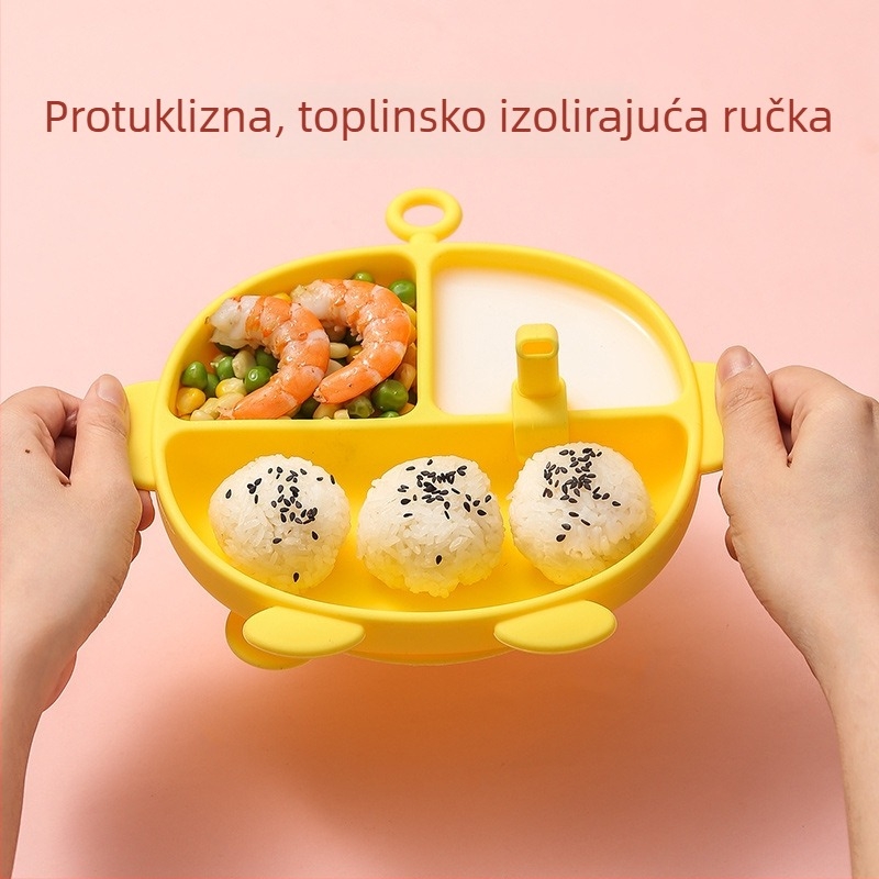 Dječja silikonska zdjela s odjeljcima i prianjajućom podlogom – jednodelna posuda, dječje posuđe za učenje jedenja (od 6 mjeseci)