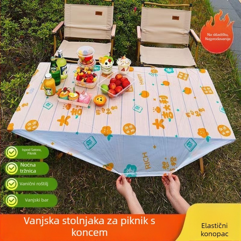 Jednokratni tiskani stolnjak s mogućnošću prilagodbe, plastični (PE/polietilen), debljina 2 silk, pravokutni oblik, pogodan za piknik.