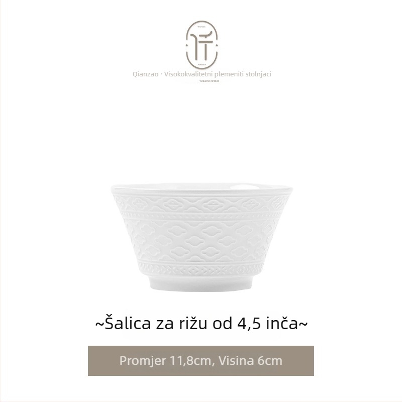 Porcelanski set posuđa — zdjele i tanjuri, okrugli oblik, jednofarbni uzorak s reljefom ispod glazure, lagani luksuzni retro stil, lansiranje proljeće 2024.