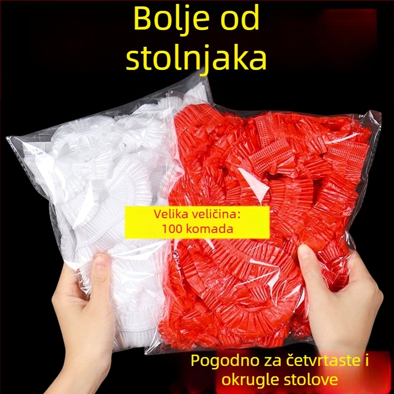 Elastična jednokratna kružna stolna navlaka, debela, prozirna crvena, za kućnu upotrebu i događaje