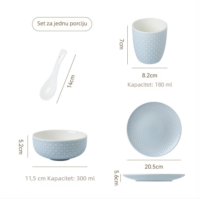 Keramički set posuđa sa zdjelama i tanjurima, nordijski minimalistički stil, glazirana površina, pogodno za mikrovalnu, paket od 50 komada