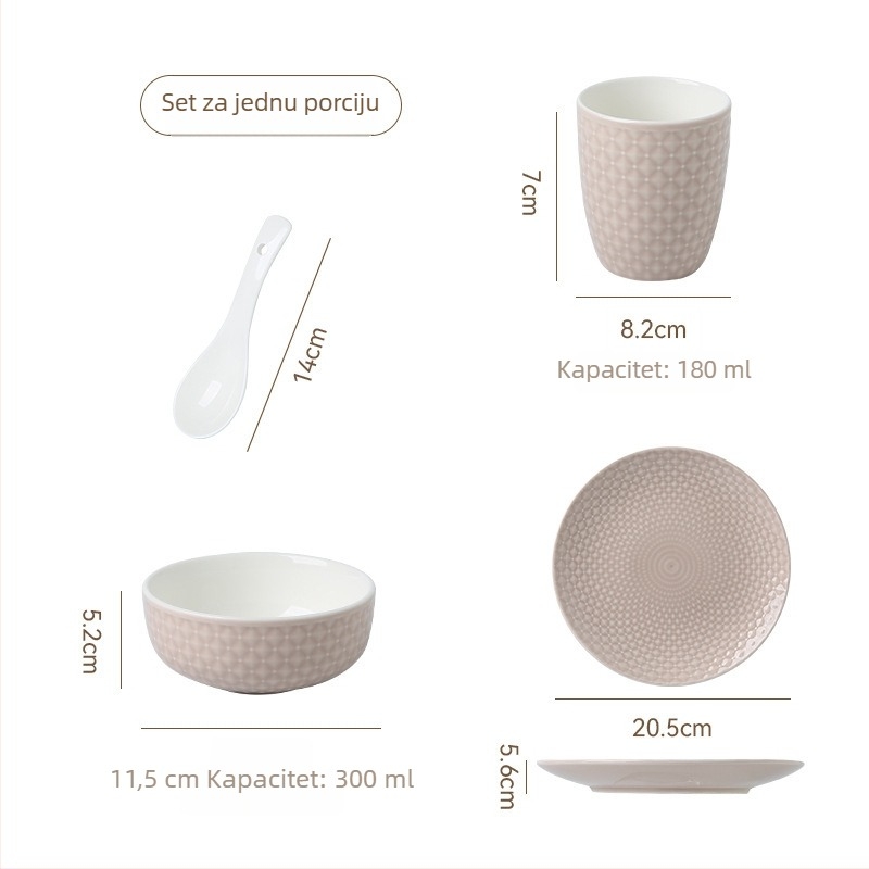 Keramički set posuđa sa zdjelama i tanjurima, nordijski minimalistički stil, glazirana površina, pogodno za mikrovalnu, paket od 50 komada