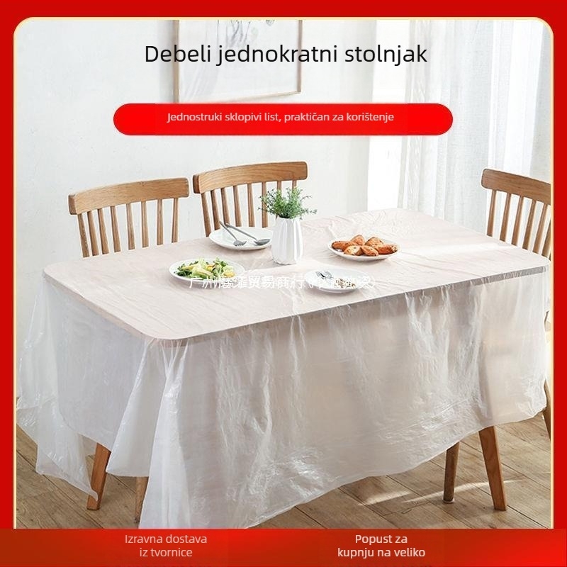 Jednokratni PE stolnjak za okrugle i pravokutne stolove, vodootporan, s otisnutim logotipom.