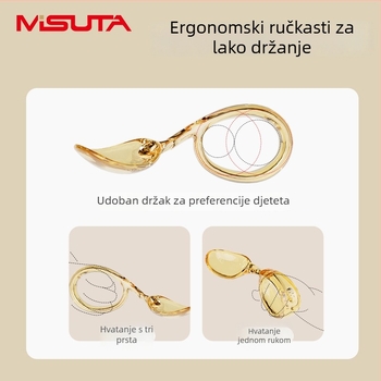 MISUTA Set dječjih pribora – žlica i vilica s zakrivljenom drškom, kratke zakrivljene glave, pribor za samostalno hranjenje s kutijom, PPSU, od 6 mjeseci