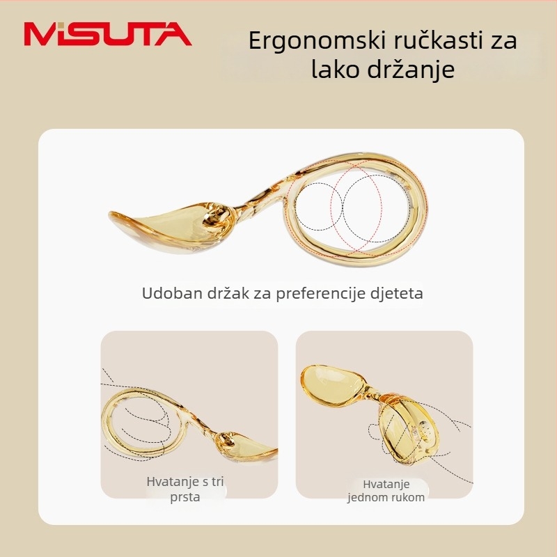 MISUTA Set dječjih pribora – žlica i vilica s zakrivljenom drškom, kratke zakrivljene glave, pribor za samostalno hranjenje s kutijom, PPSU, od 6 mjeseci