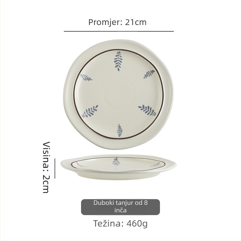 Porcelanski set zdjela i tanjura s neobičnim oblikom, podglazurni cvjetni uzorak, lagani luksuzni retro stil