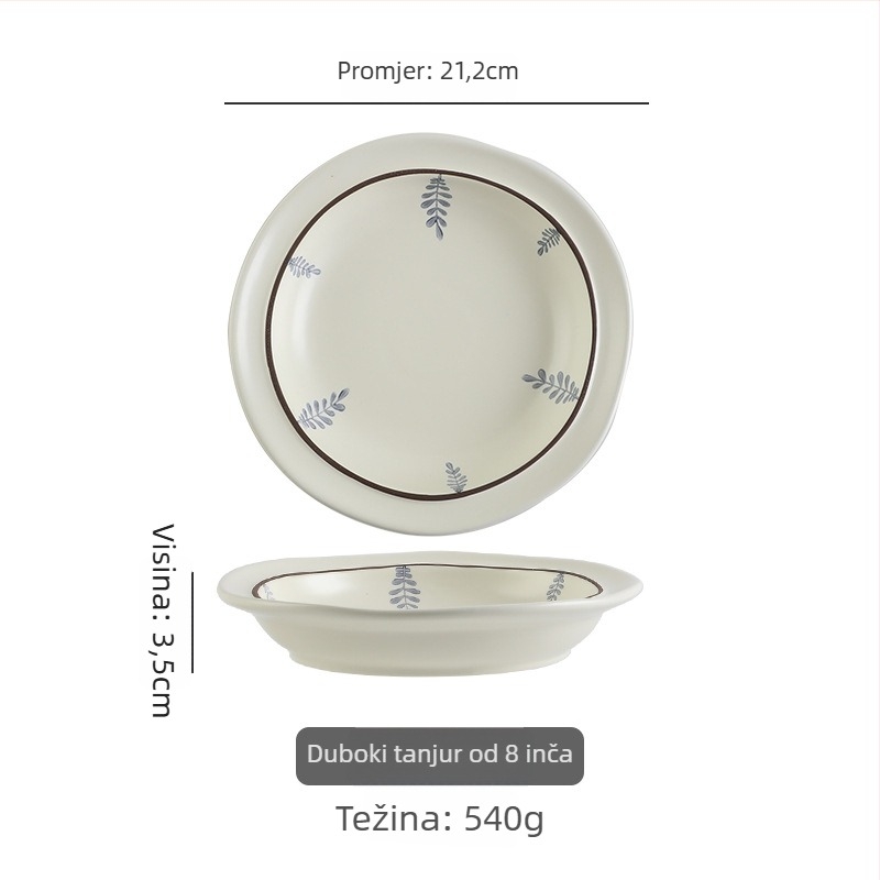Porcelanski set zdjela i tanjura s neobičnim oblikom, podglazurni cvjetni uzorak, lagani luksuzni retro stil