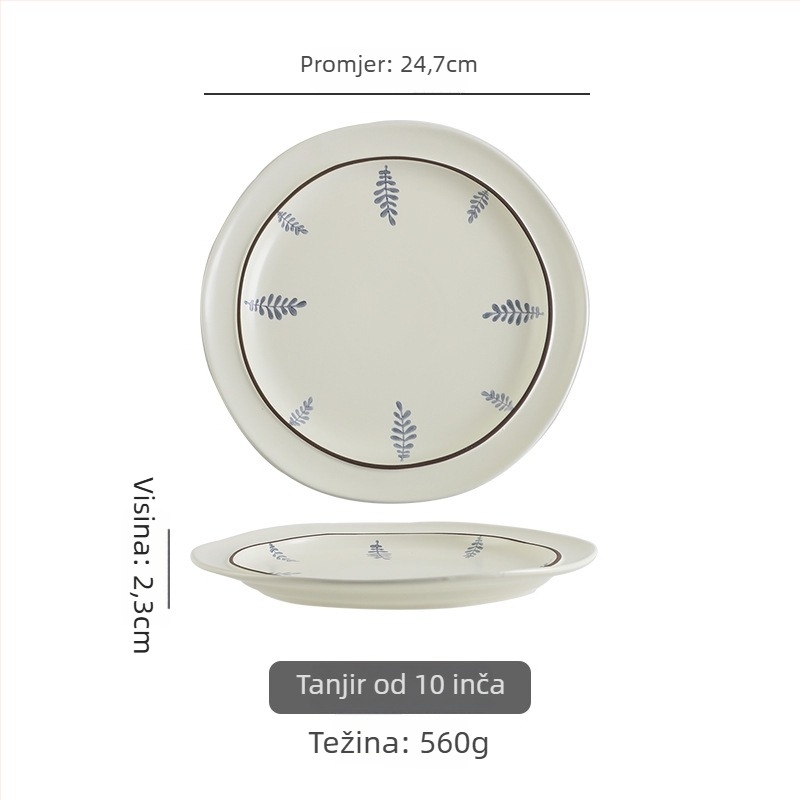 Porcelanski set zdjela i tanjura s neobičnim oblikom, podglazurni cvjetni uzorak, lagani luksuzni retro stil
