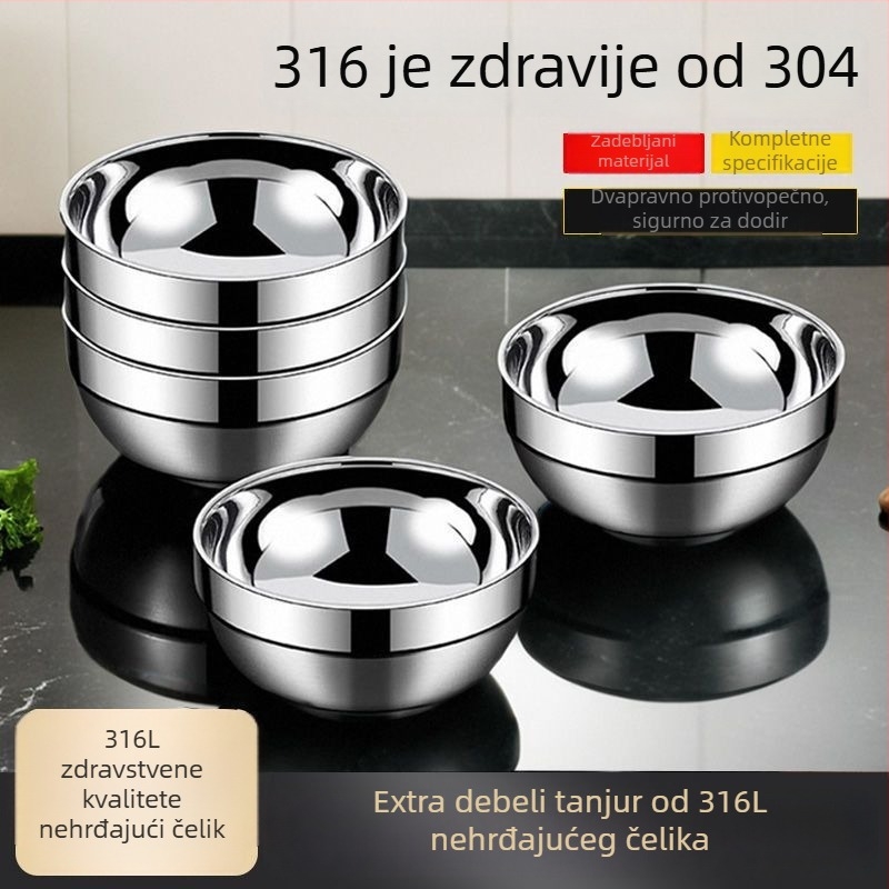 Zdjela od nehrđajućeg čelika 316L — dvostruko izolirana, kvaliteta hrane, mikrovalna sigurnost, zaštita od opeklina