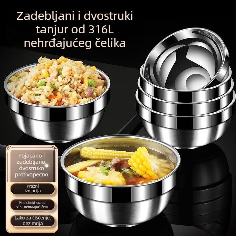 Zdjela od nehrđajućeg čelika 316L — dvostruko izolirana, kvaliteta hrane, mikrovalna sigurnost, zaštita od opeklina