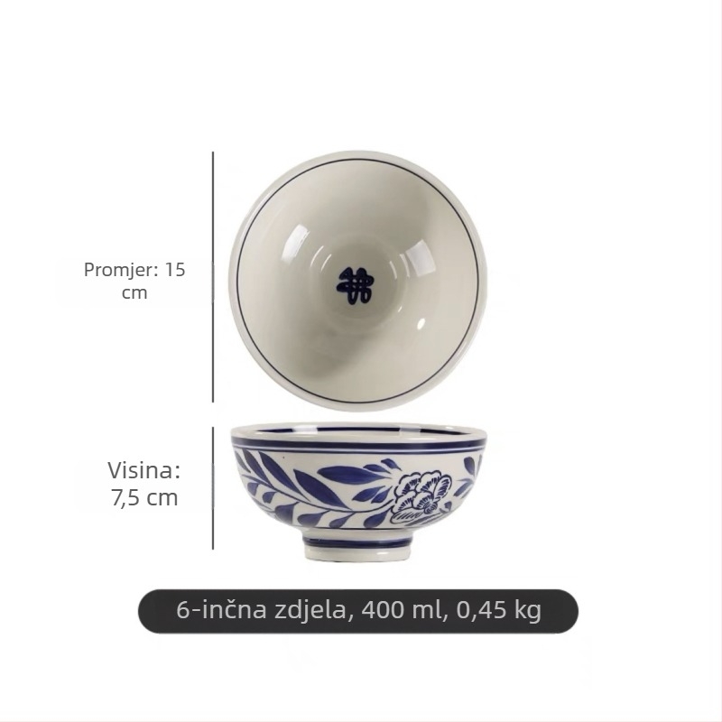 Keramička zdjela za rezance, konusni dizajn, porcelanski uzorak, moderni kineski stil