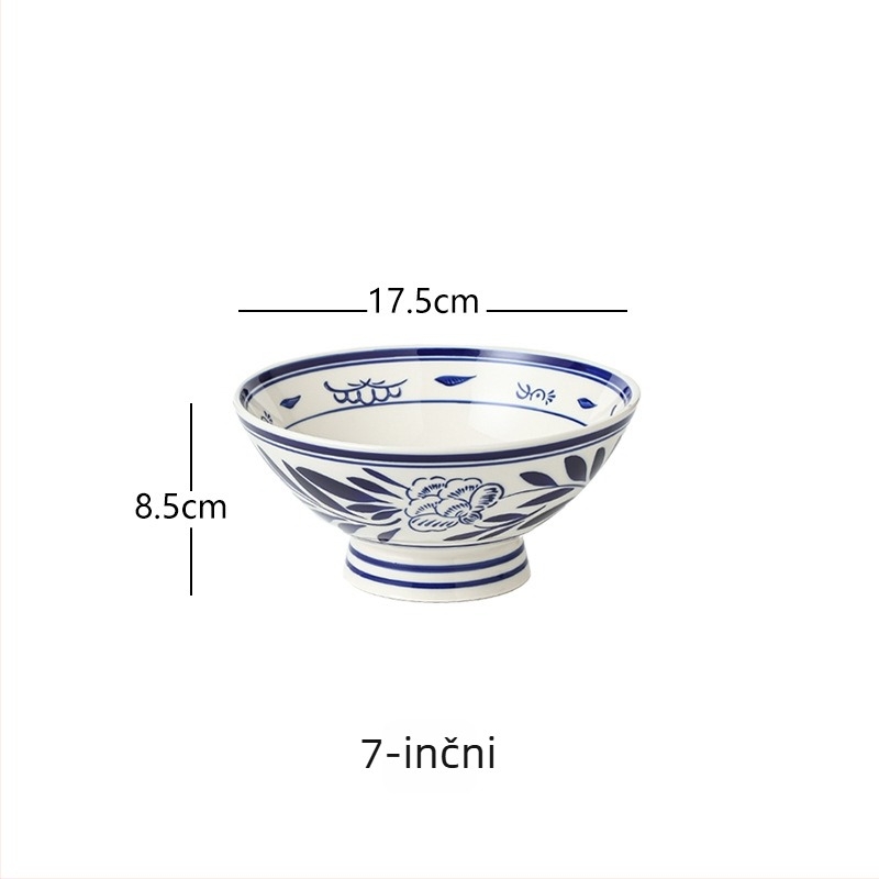 Keramička zdjela za rezance, konusni dizajn, porcelanski uzorak, moderni kineski stil