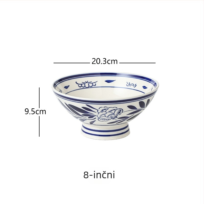 Keramička zdjela za rezance, konusni dizajn, porcelanski uzorak, moderni kineski stil