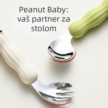 Set žlice i vilice za bebe, 316L nehrđajući čelik, crtani stil, pogodan za bebe starije od 3 mjeseca