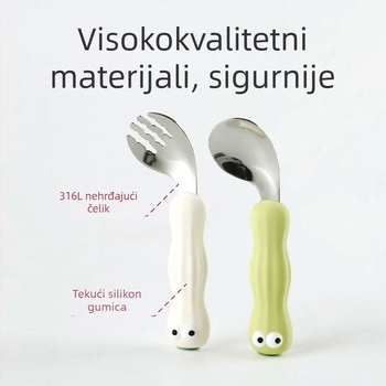 Set žlice i vilice za bebe, 316L nehrđajući čelik, crtani stil, pogodan za bebe starije od 3 mjeseca