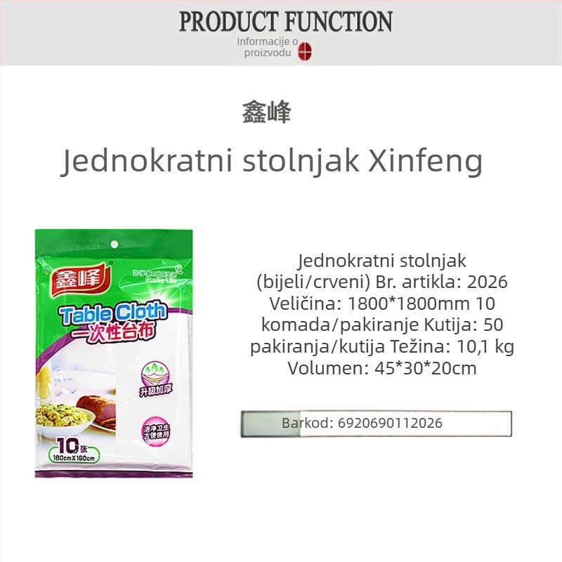 Xinfeng jednokratni stolni ubrus od polietilena, debeli, vodootporan i otporan na mrlje, 1,8 × 1,8 m, kvadratnog oblika, proziran