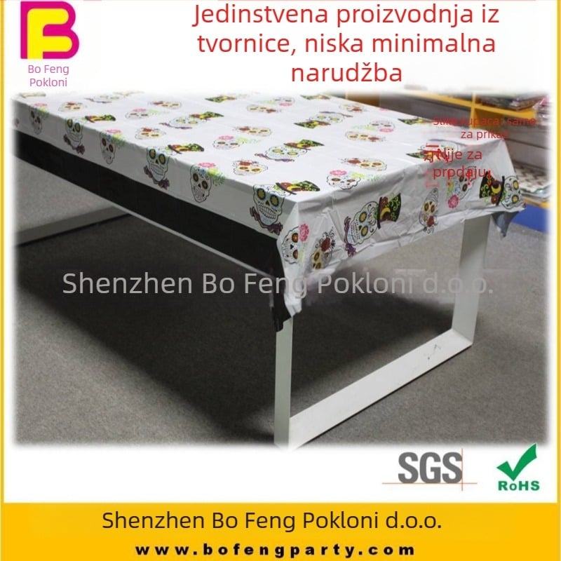 Jednokratni plastični stolnjak, pravokutni, PE/polietilen, uzorak točkica, prilagodljivo tiskanje logotipa