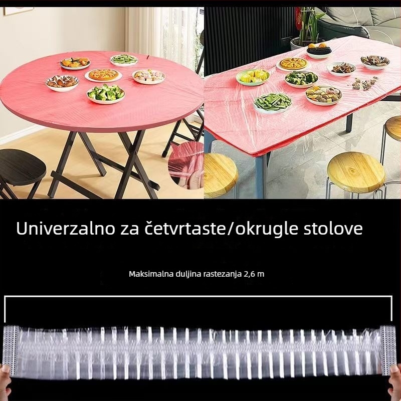 Jednokratni stolnjak s elastičnim rubom, debeli PE, za kućnu upotrebu, pogodan za svadbene domjenke i za vruća jela, otporan na ulje, bez pranja