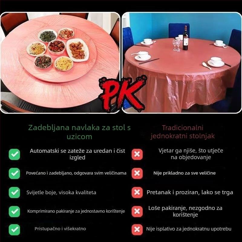 Jednokratni stolnjak s elastičnim rubom, debeli PE, za kućnu upotrebu, pogodan za svadbene domjenke i za vruća jela, otporan na ulje, bez pranja