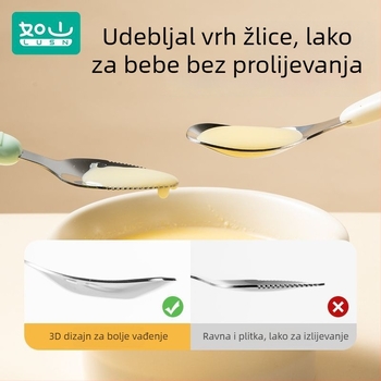 Dječja žlica za samostalno hranjenje, 316L nehrđajući čelik, dugi držak, od 6 mjeseci