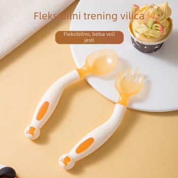 Set za učenje hranjenja: vilica i žlica za djecu – silikonski materijal hrane | pogodno od 6 mjeseci | 2 komada | sladak stil