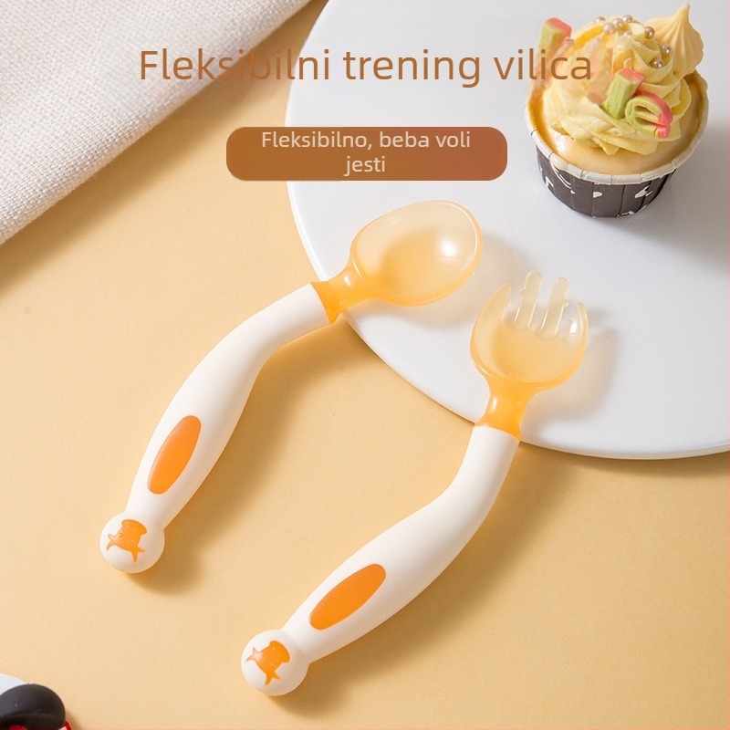 Set za učenje hranjenja: vilica i žlica za djecu – silikonski materijal hrane | pogodno od 6 mjeseci | 2 komada | sladak stil