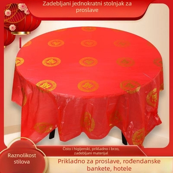 Crveni debeli plastični stolnjak za svadbene bankete, za kvadratne ili okrugle stolove, uzorak zmaj i feniks