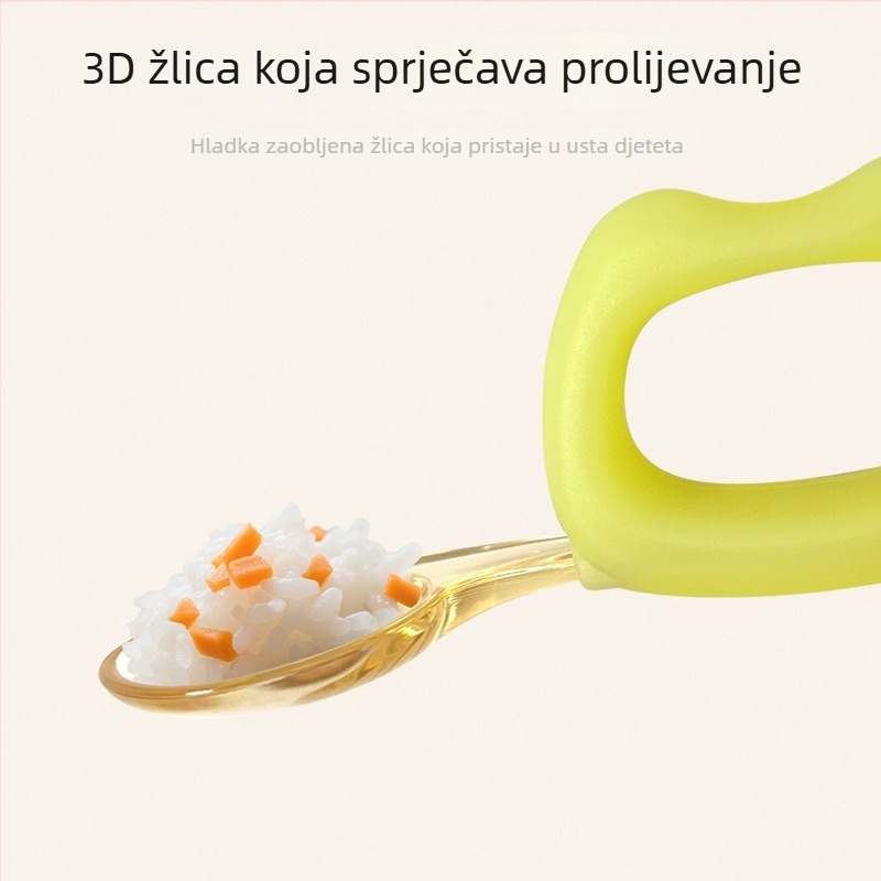 Xinbaole Set dječjih pribora za jelo: žlica i vilica od PPSU i silikona, zakrivljena edukativna žlica za samostalno jedenje, za uzrast 12 mjeseci i više, 2-dijelni set