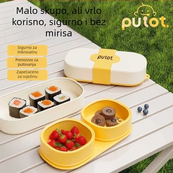 Prijenosna silikonova posuda za hranu s integriranom usisnom i poklopcem – 1 kom, silikon za hranu, od 6 mjeseci, minimalistički dizajn