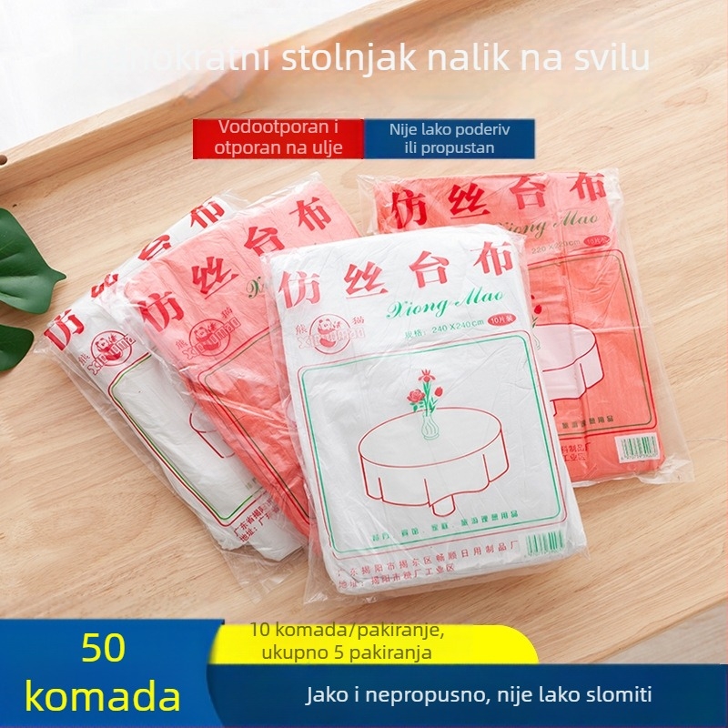 Jednokratni plastični stolnjak s imitacijom svile, deblji, crveno-bijeli, za kućnu upotrebu, bankete, hotele, restorane, zabave i piknike