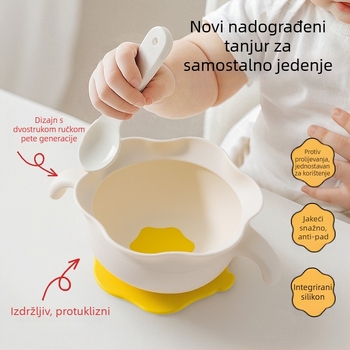 Dječja silikon zdjela s usisnom dnom za samostalno jelo, dizajn protiv pada, za bebe od 3 mjeseca, 1 komad
