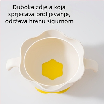 Dječja silikon zdjela s usisnom dnom za samostalno jelo, dizajn protiv pada, za bebe od 3 mjeseca, 1 komad