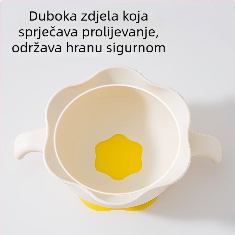 Dječja silikon zdjela s usisnom dnom za samostalno jelo, dizajn protiv pada, za bebe od 3 mjeseca, 1 komad