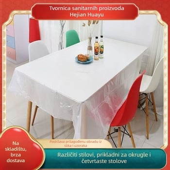 Jednokratni plastični stolnjak pravokutnog oblika za vjenčanja i bankete, crveno-bijeli, uzorak božura
