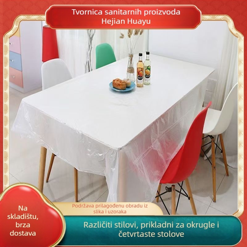 Jednokratni plastični stolnjak pravokutnog oblika za vjenčanja i bankete, crveno-bijeli, uzorak božura
