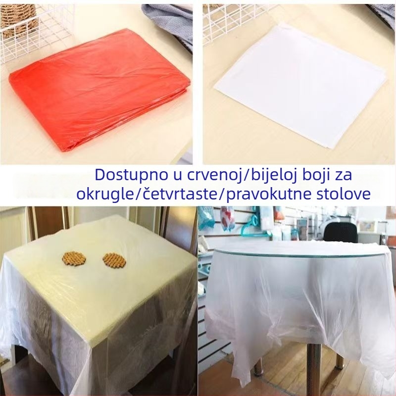 Jednokratni plastični stolnjak pravokutnog oblika za vjenčanja i bankete, crveno-bijeli, uzorak božura