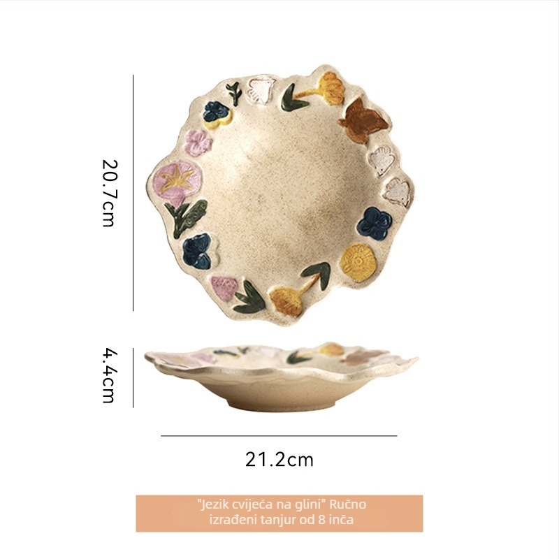 Set posuđa u poklon kutiji, ručno izrađeni keramički set tanjura (desertni tanjur, plod tanjur, večernji tanjur, zdjela za juhu i jogurt zdjela), cvjetni uzorak, keramički materijal, mikrovalna sigurnost, 5-dijelni set, retro stil