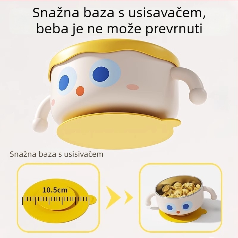 Dojenčja izolirana posuda od nehrđajućeg čelika s usisnom bazom – alat za rižinu kašu, dječji pribor za jelo, za bebe od 6 mjeseci